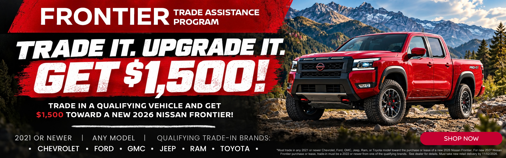 Get $1500 in Trade Assistance toward a 2026 Frontier